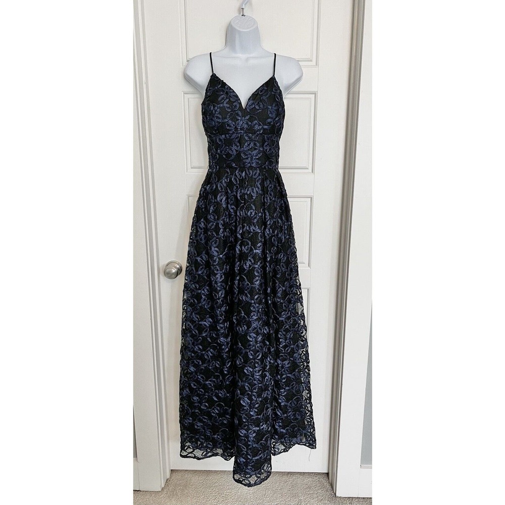 Nicole Miller Evening Gown Size 6 Black Blue Swirl Sleeveless Formal Maxi Dress